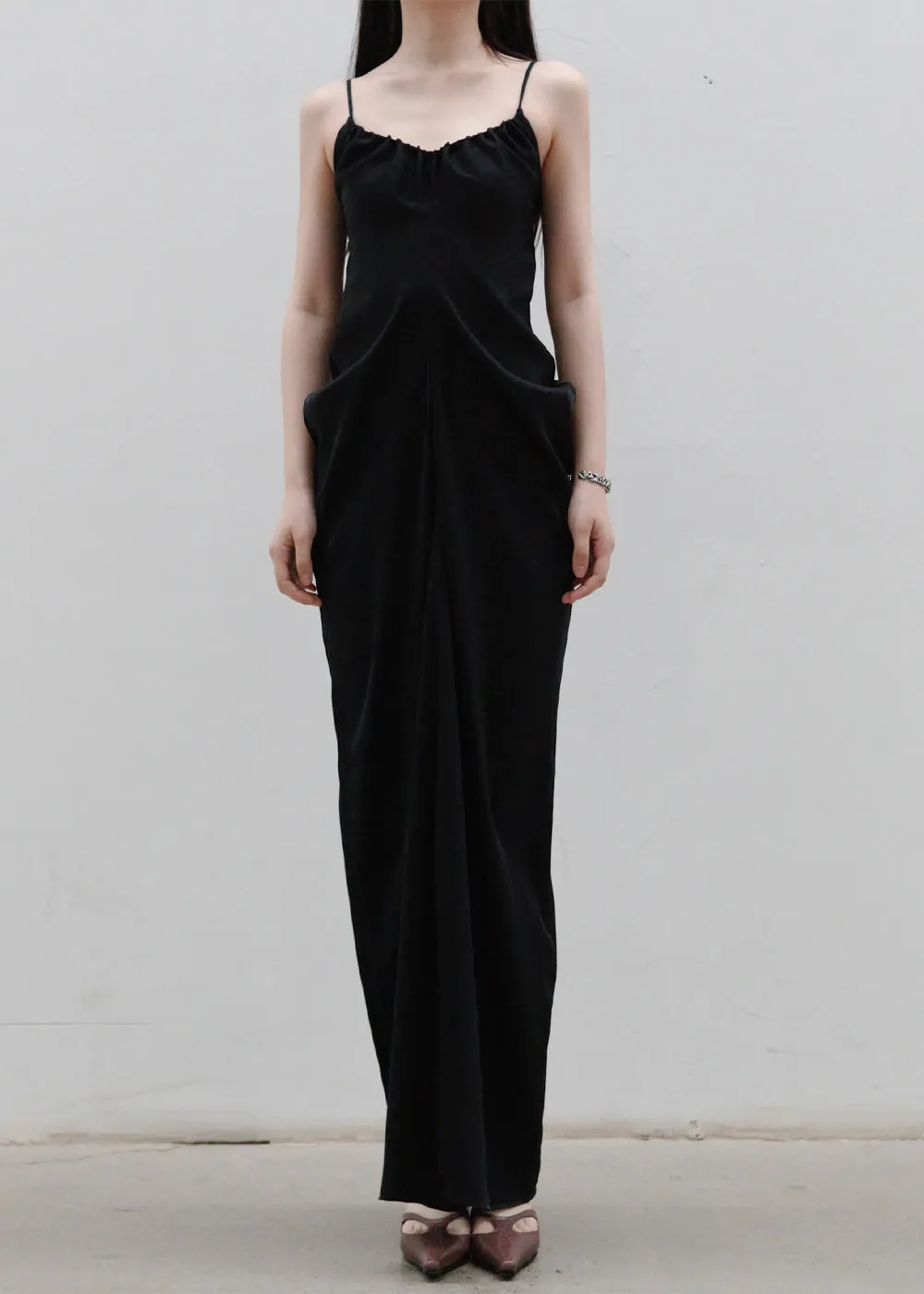 Black Draped Long Dress