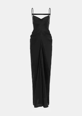 Black Draped Long Dress