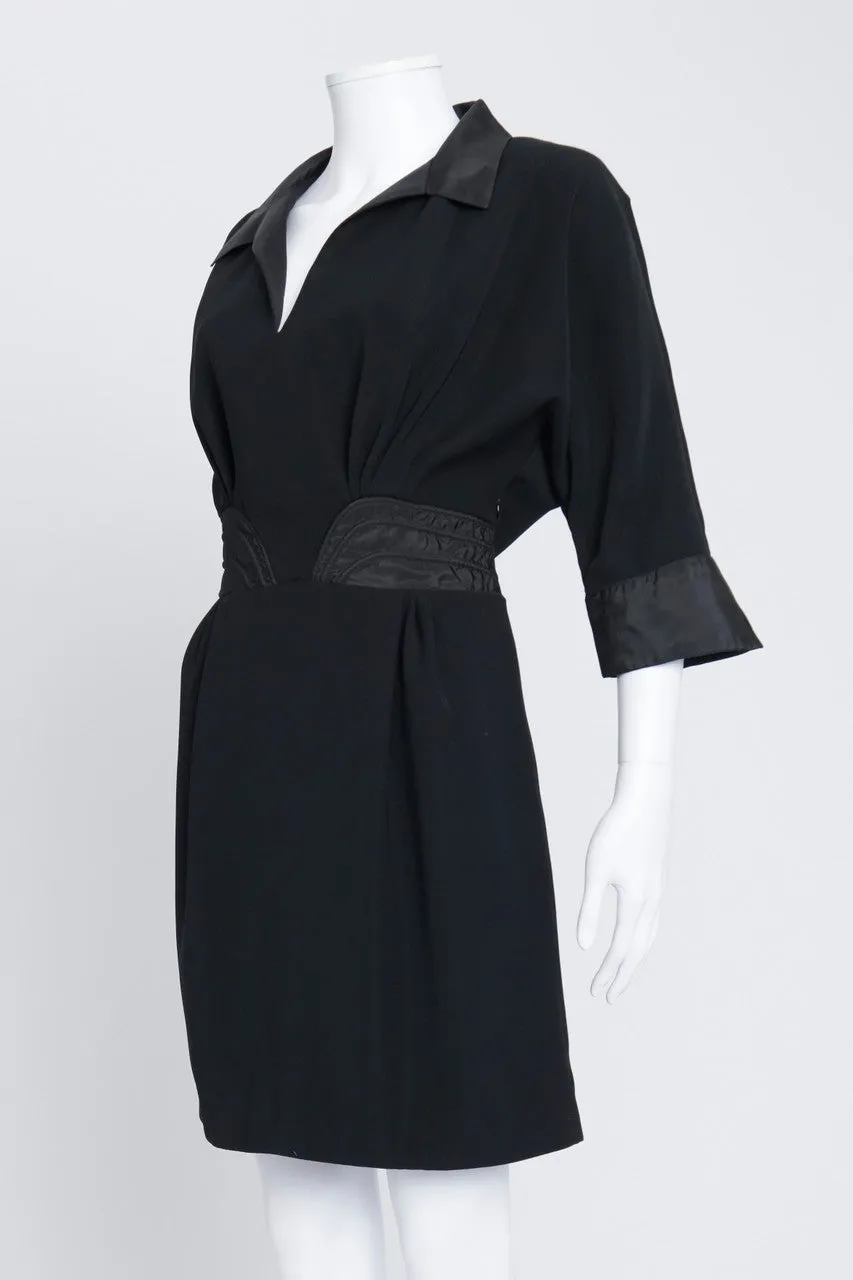 Black Knee-Length Dress With Contrasting Collar And Cuffs