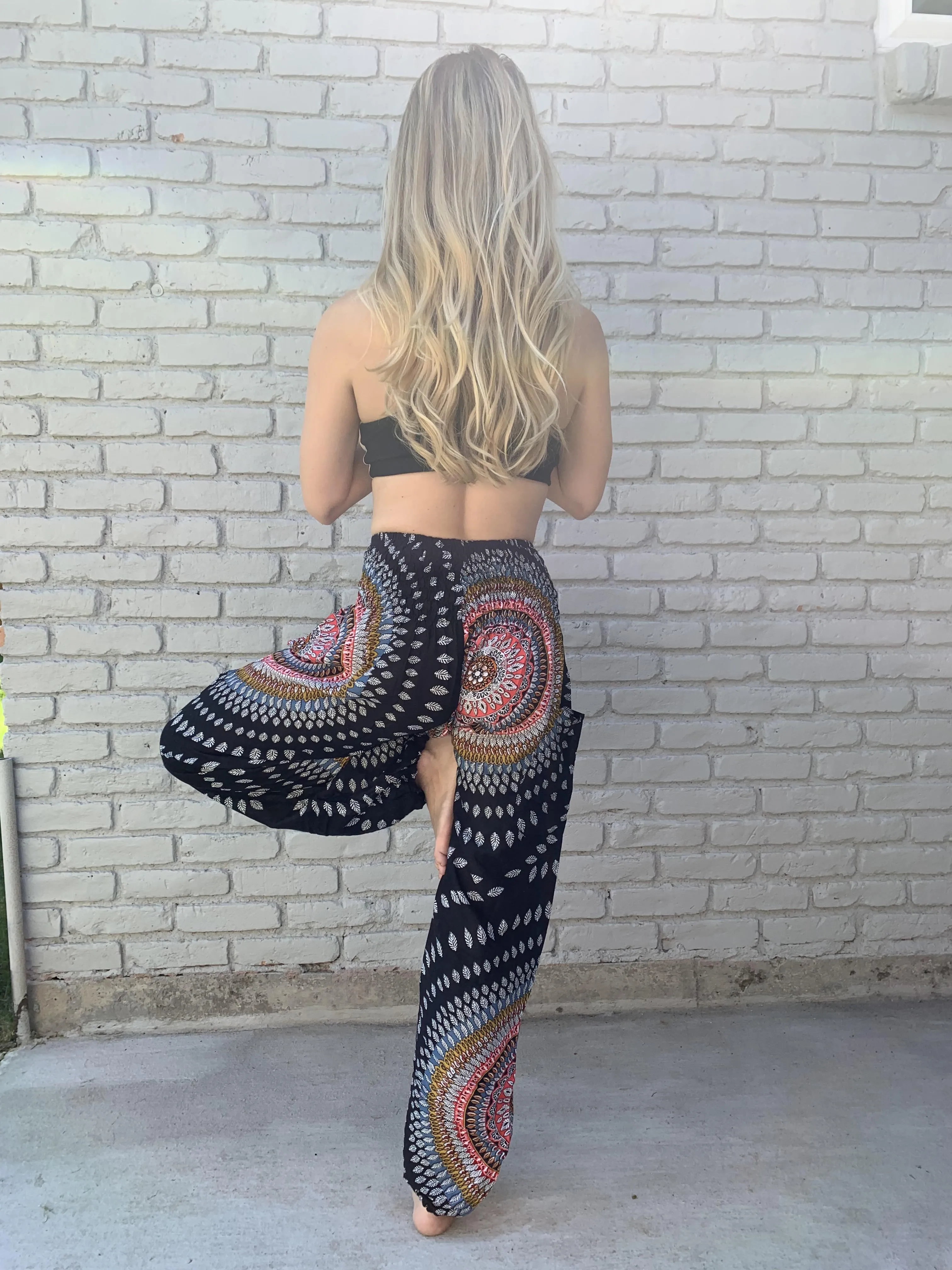 Black Sun Blossom Harem Pants