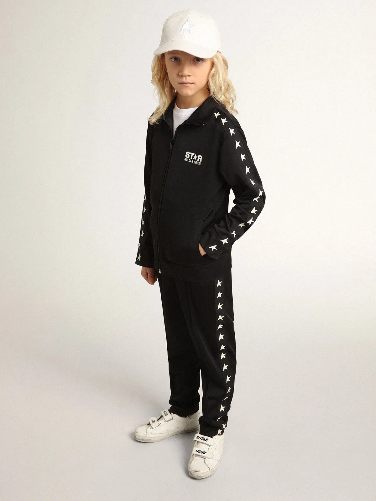 Black zipped sweatshirt with contrasting white stars