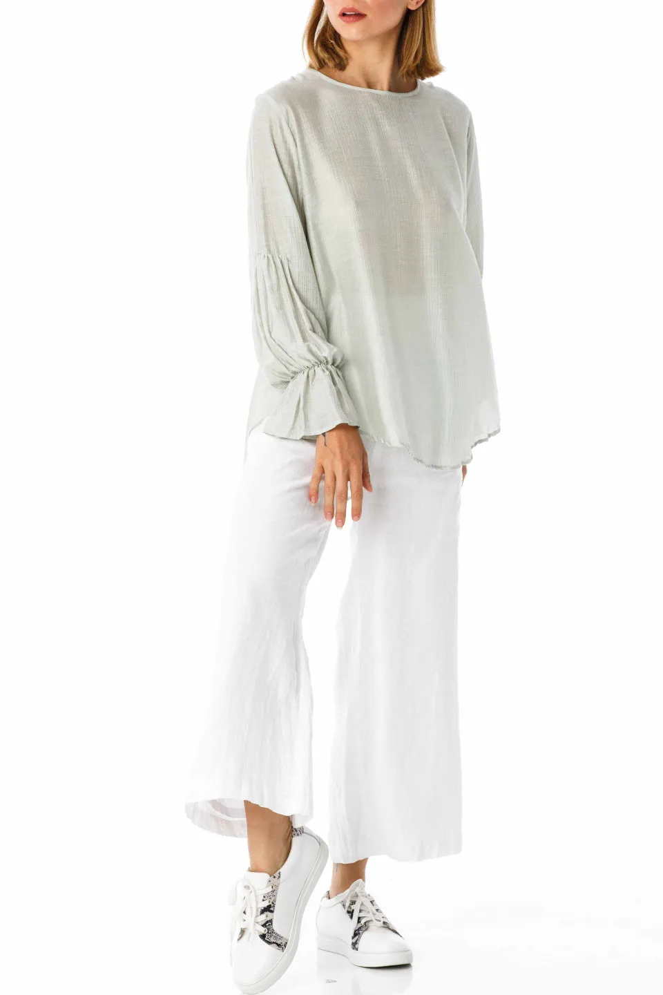 Blossom Frill Sleeve Sage Green Sheer Blouse