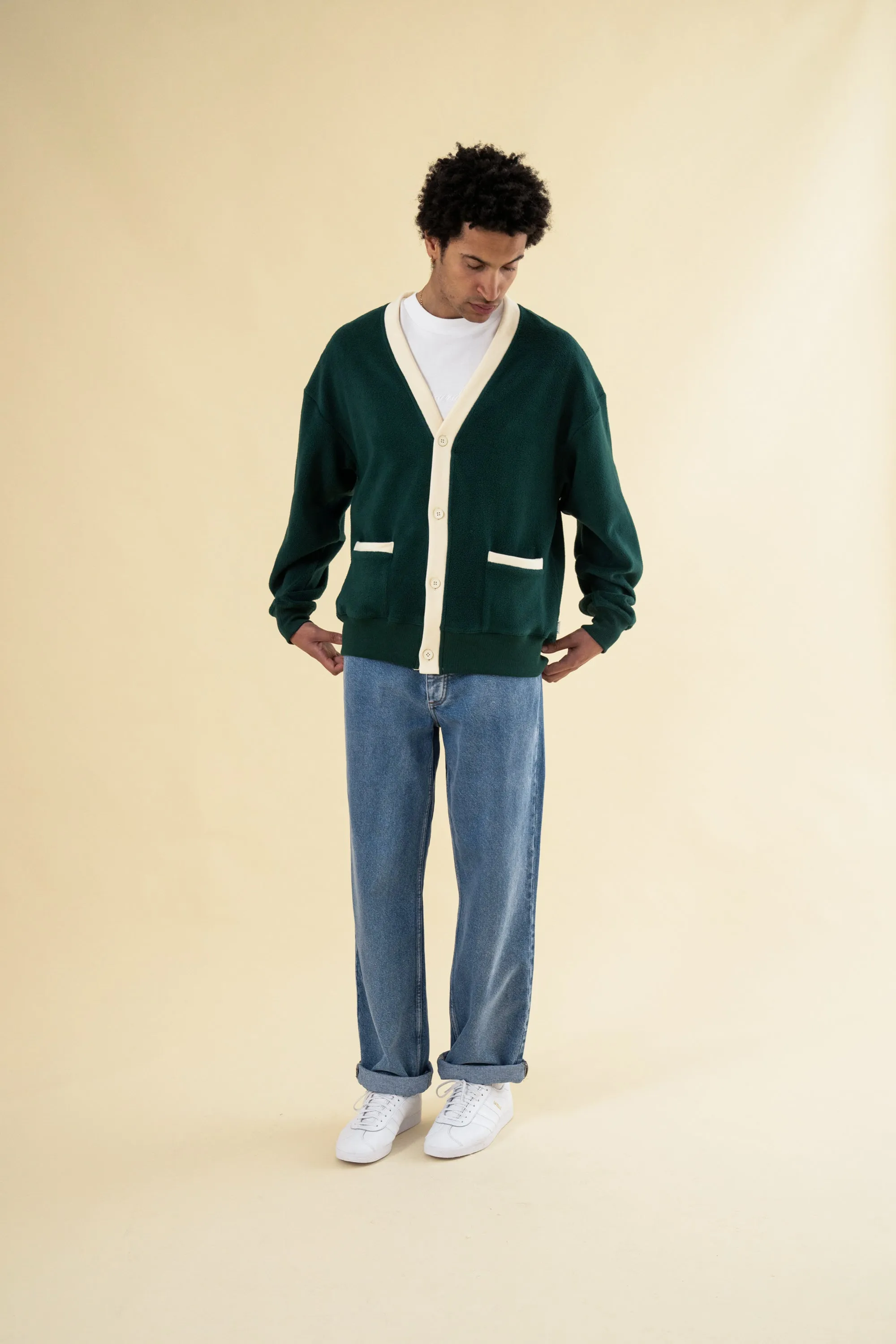 bound Harvard Reverse Fleece Cardigan - Bottle Green