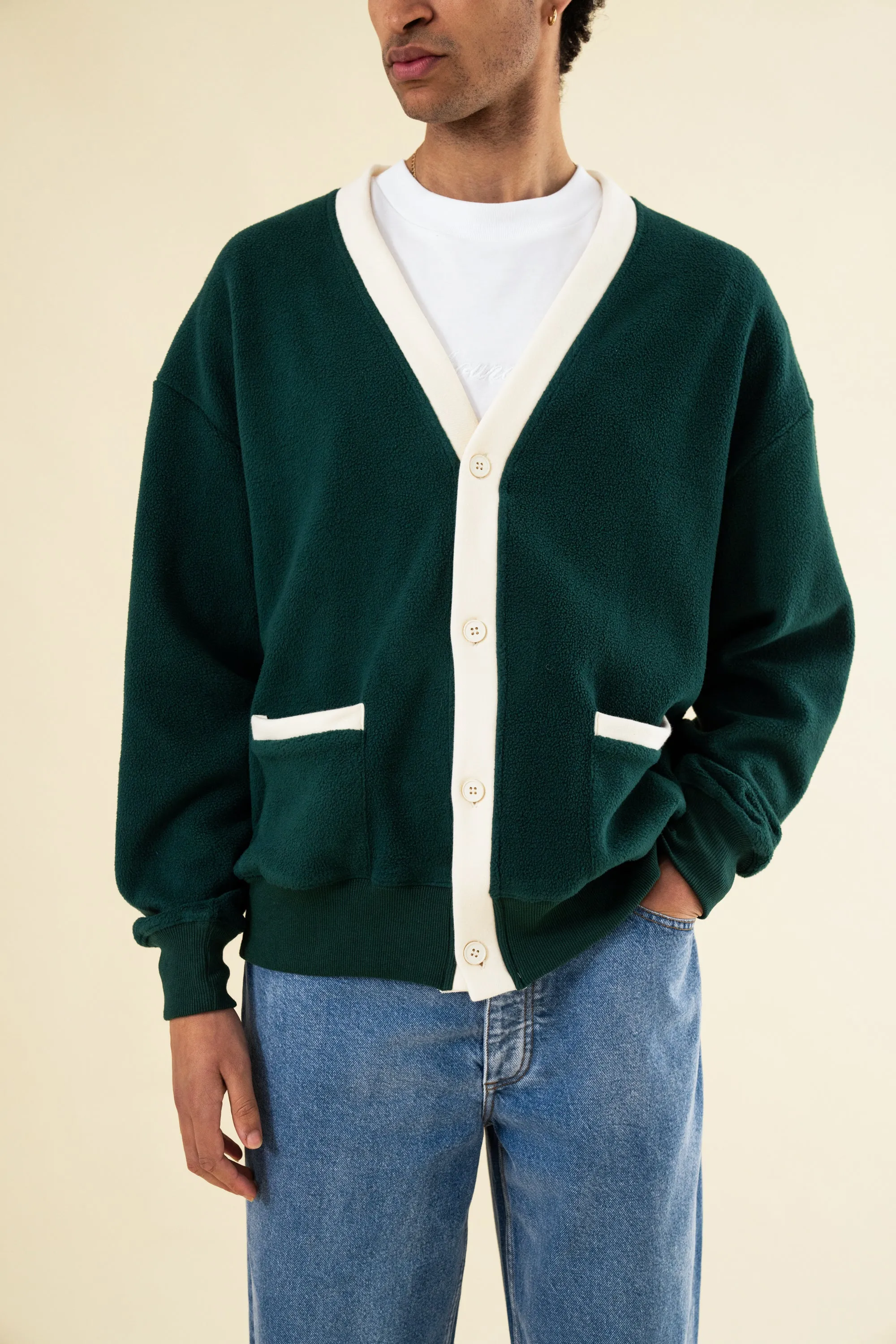 bound Harvard Reverse Fleece Cardigan - Bottle Green