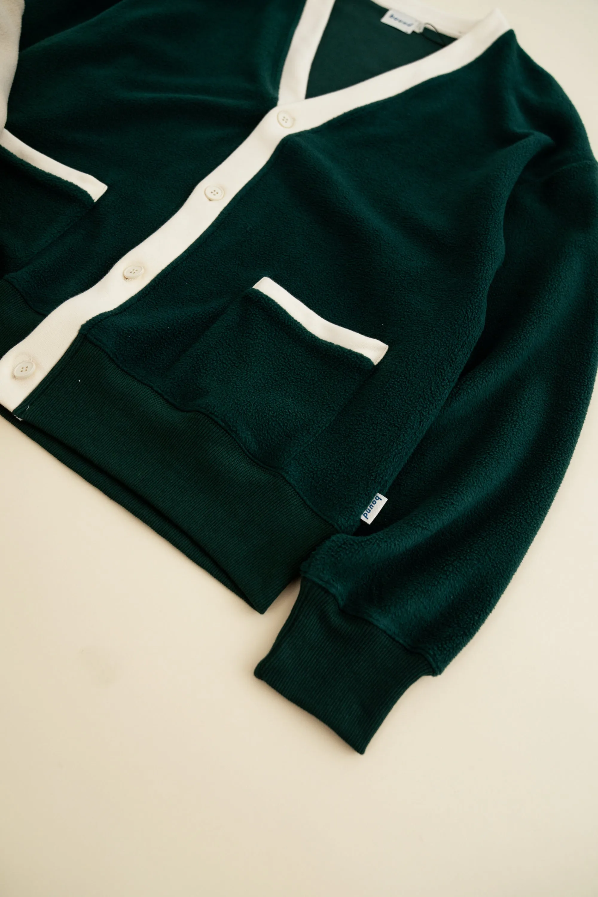 bound Harvard Reverse Fleece Cardigan - Bottle Green