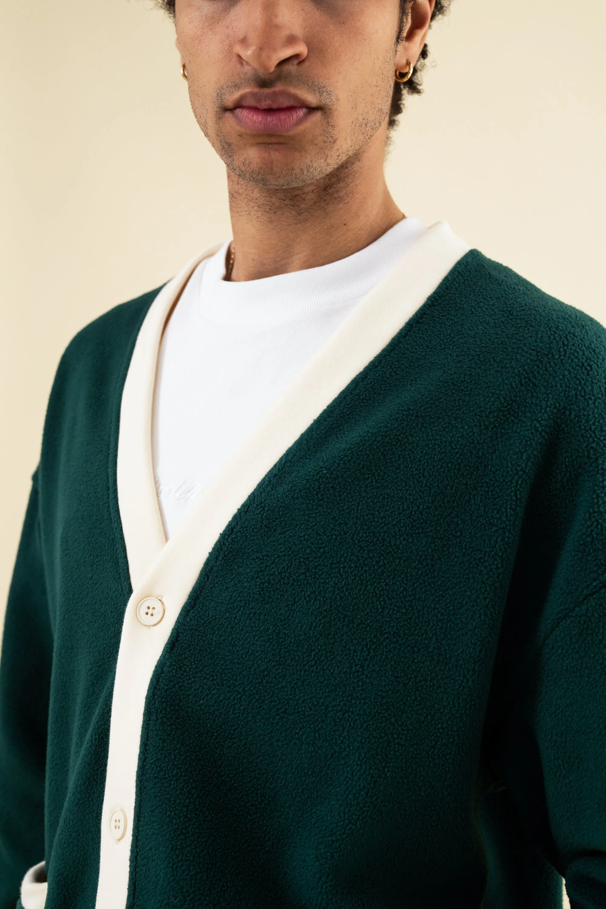 bound Harvard Reverse Fleece Cardigan - Bottle Green