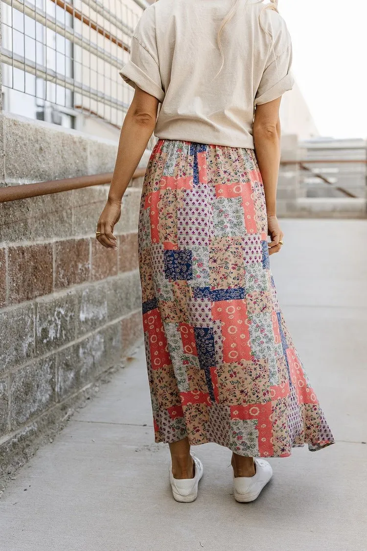 Bradyn Patchwork Maxi Skirt - Orange