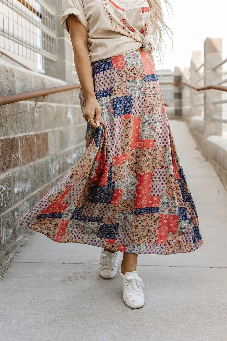 Bradyn Patchwork Maxi Skirt - Orange