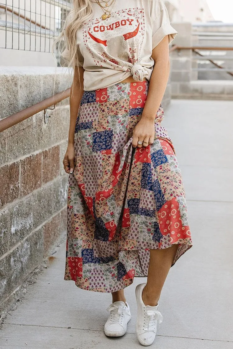 Bradyn Patchwork Maxi Skirt - Orange