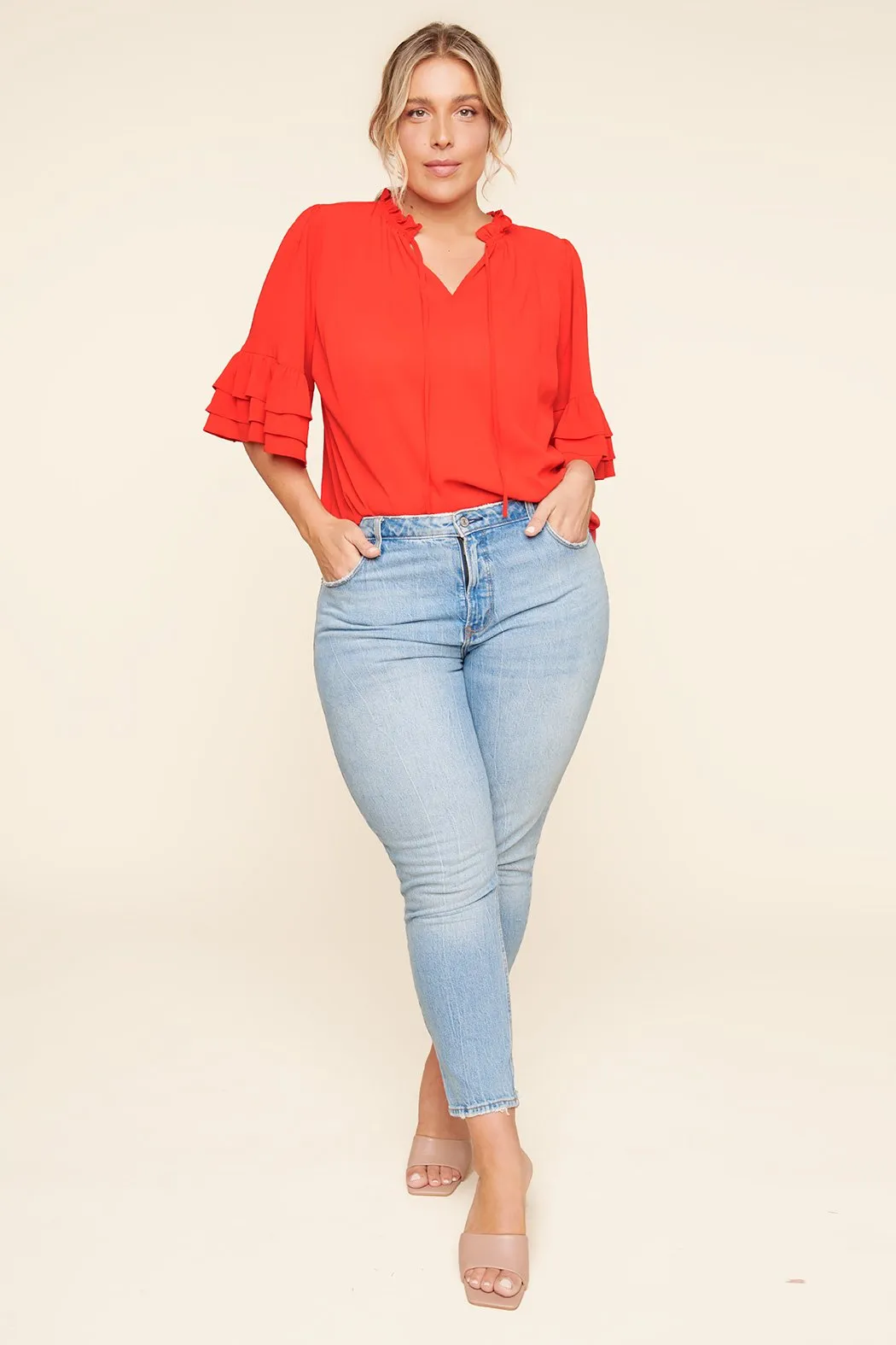 Break Room Ruffle Blouse Curve