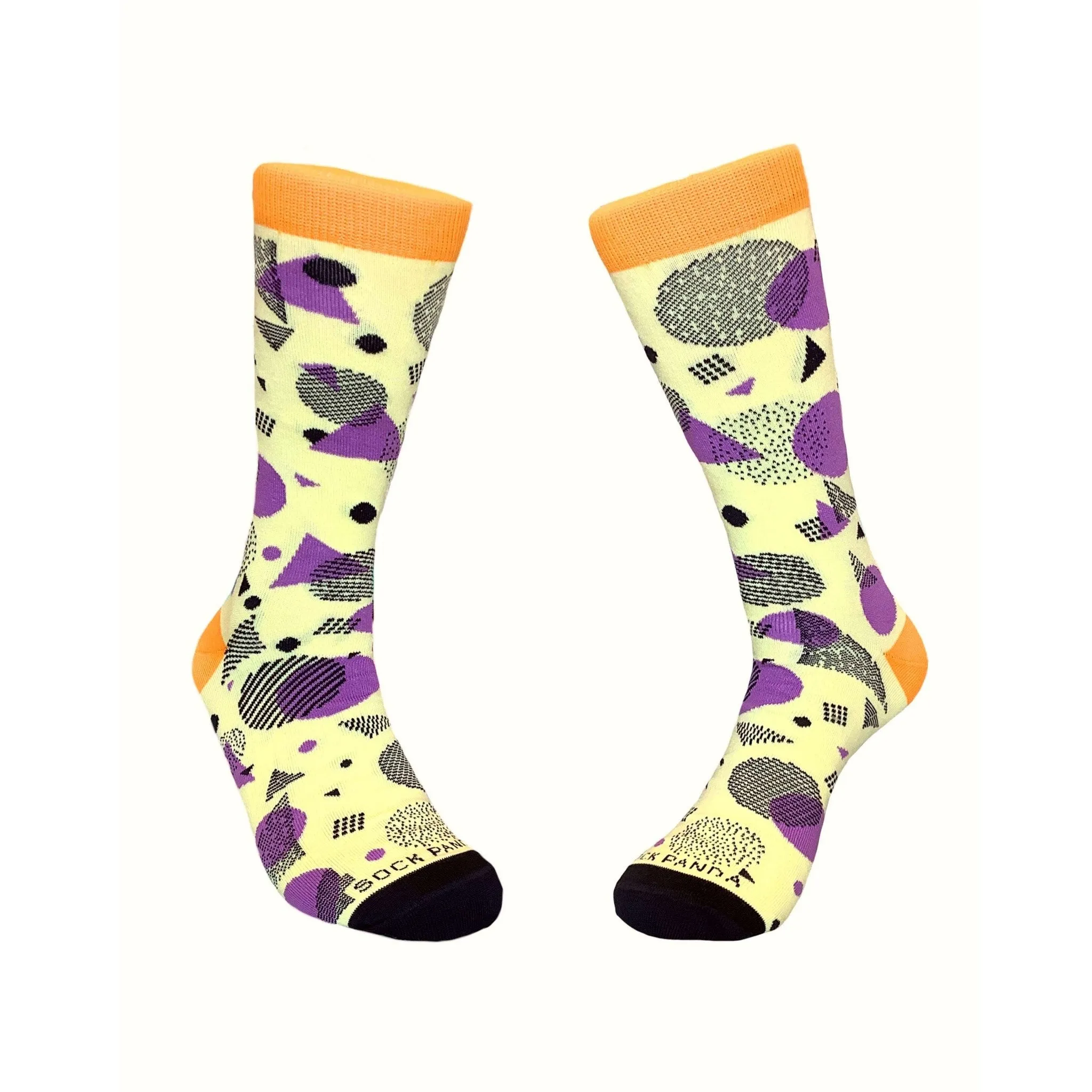 Bright Pop Art Yellow and Purple Patterned Socks from the Sock Panda