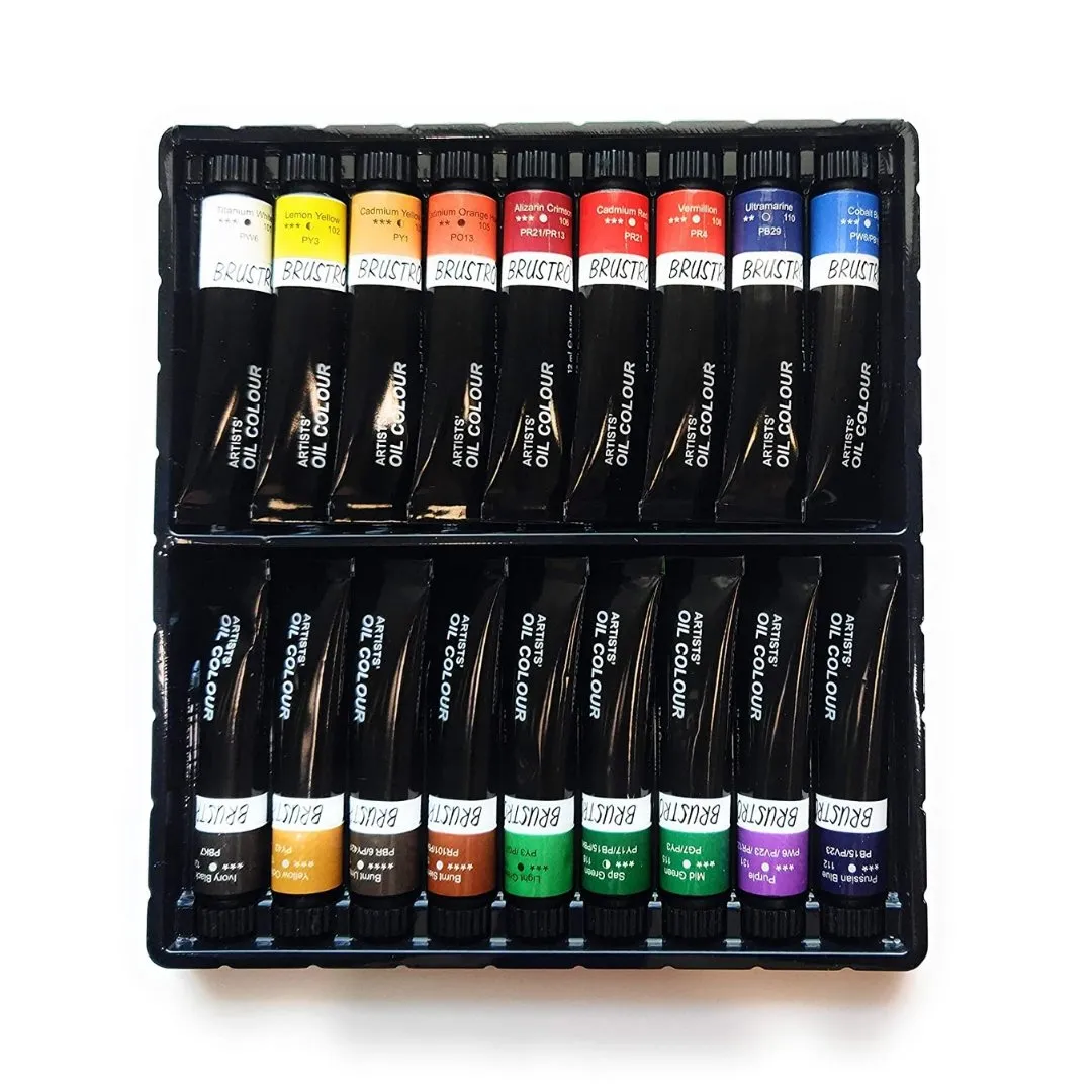 BRUSTRO Artists ’ Oil Colour Set of 18 Colours X 12ML Tubes