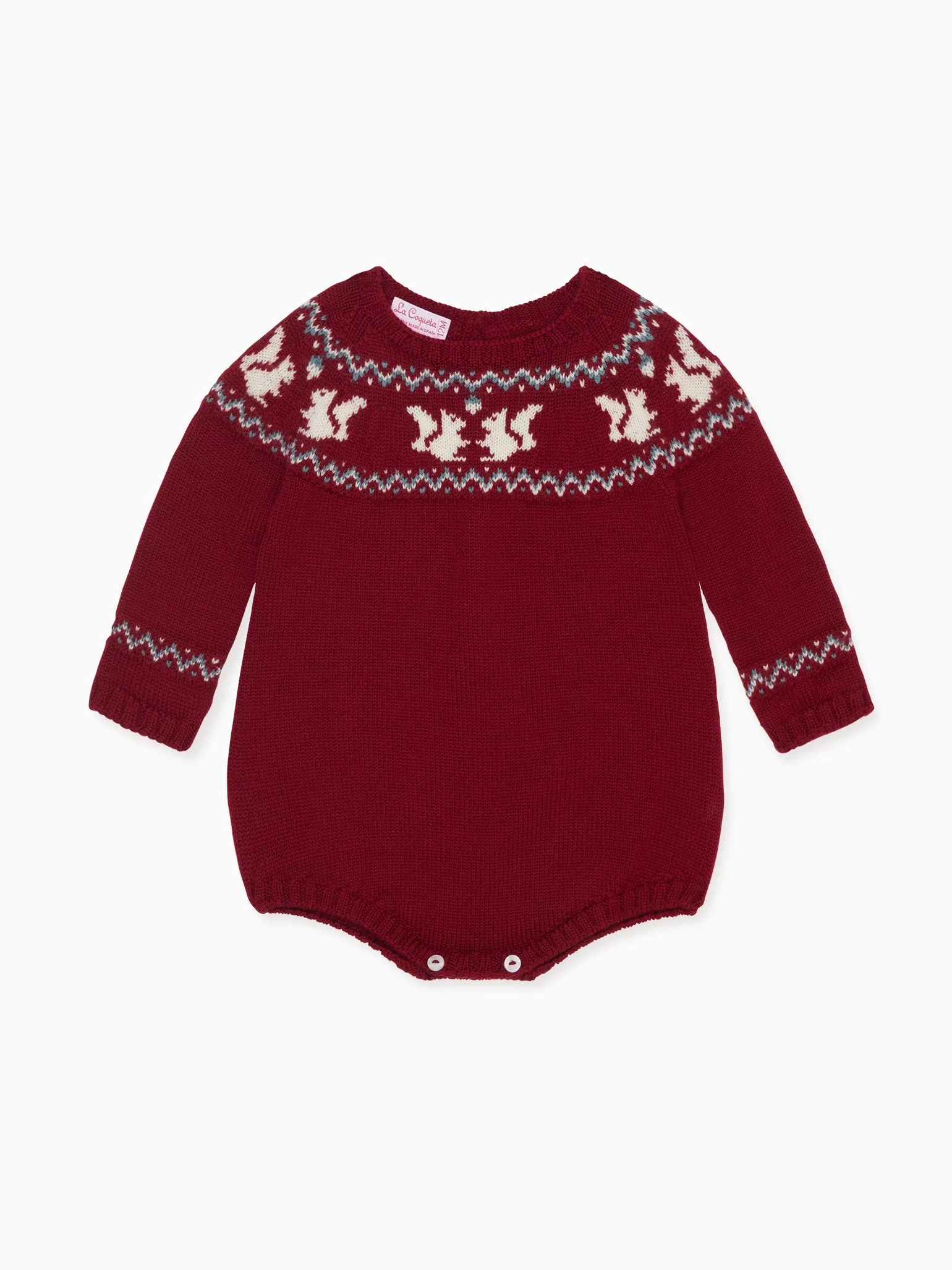 Burgundy Merino Fair Isle Baby Knitted Romper