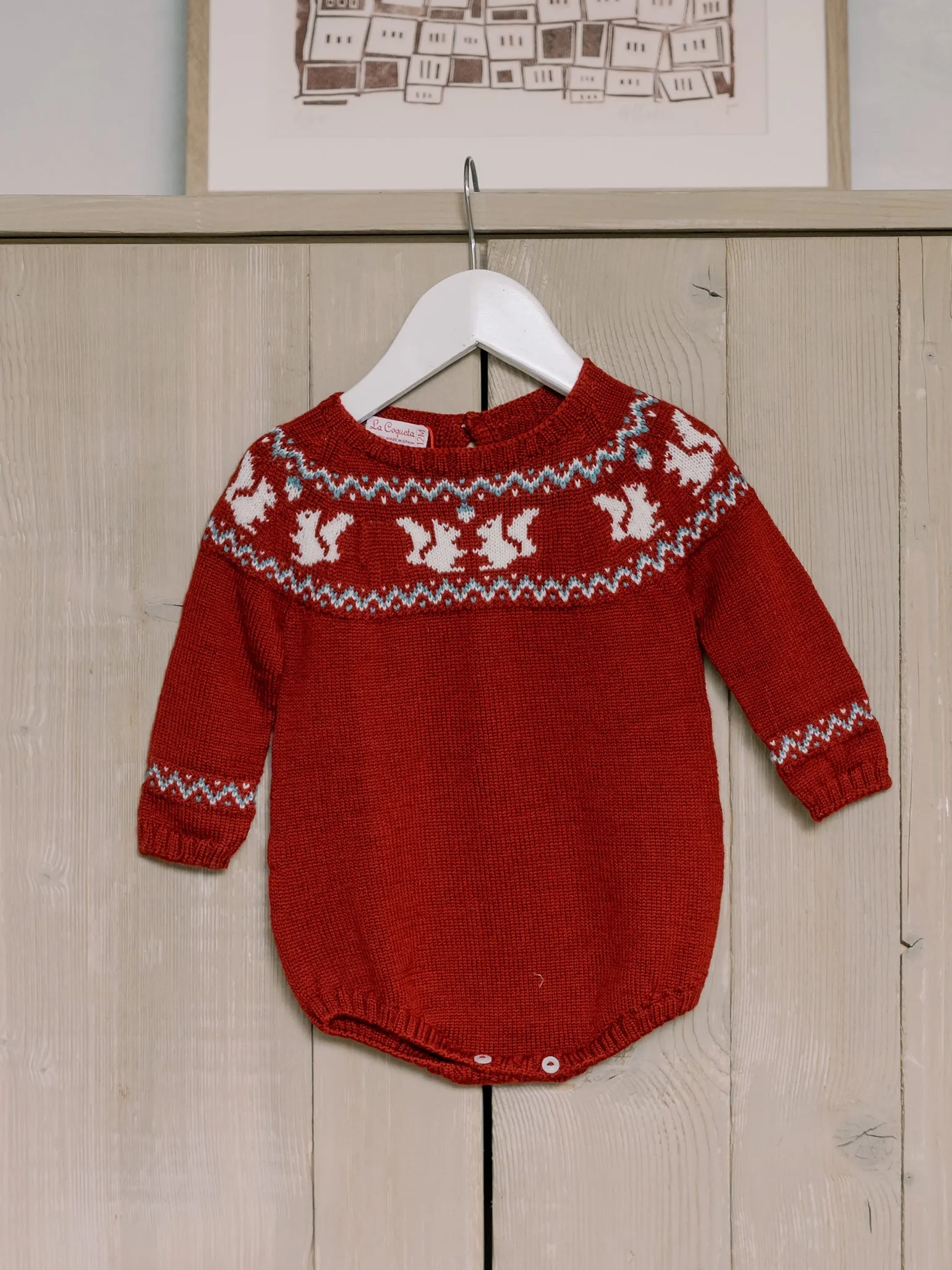 Burgundy Merino Fair Isle Baby Knitted Romper