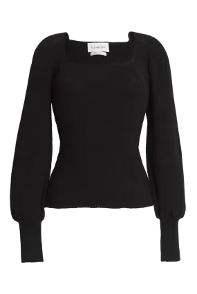 Camila Ribbed Square Neck Sweater | Black