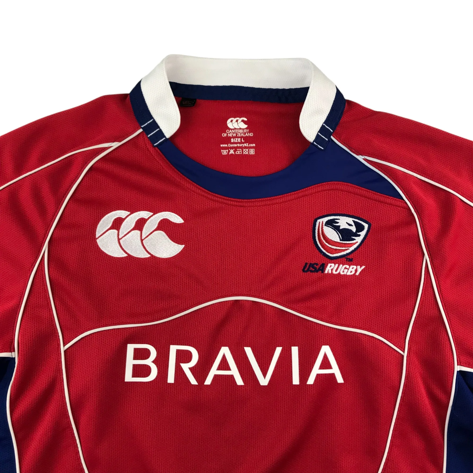 Canterbury USA Rugby Shirt Size L Red and Blue Bravia Home 2010