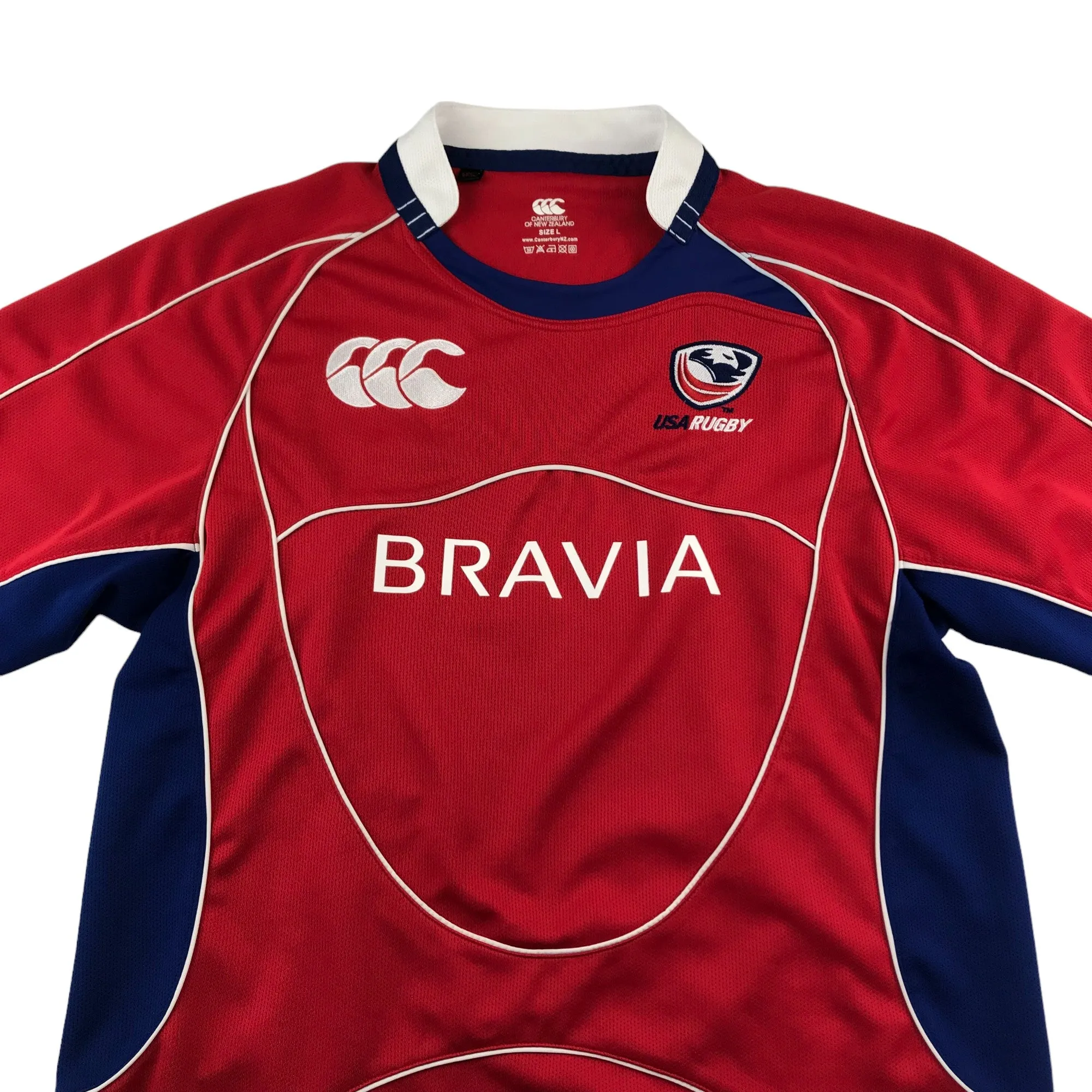 Canterbury USA Rugby Shirt Size L Red and Blue Bravia Home 2010