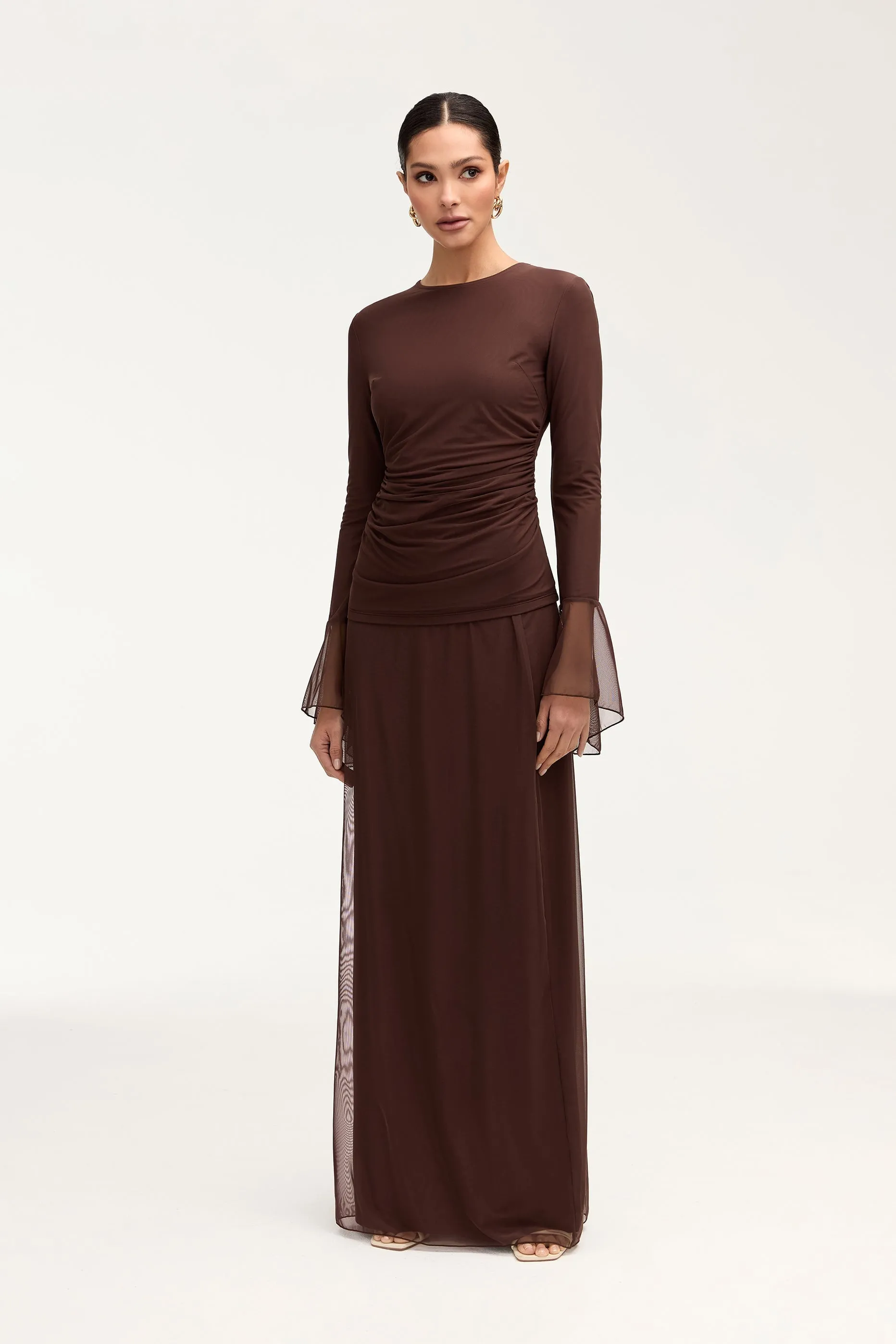 Carmela Mesh Maxi Skirt - Espresso