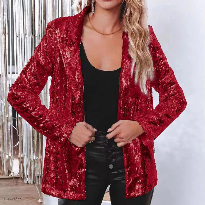 Casual Cardigan Lapel Long Sleeve Sequin Blazer Wholesale Womens Clothing