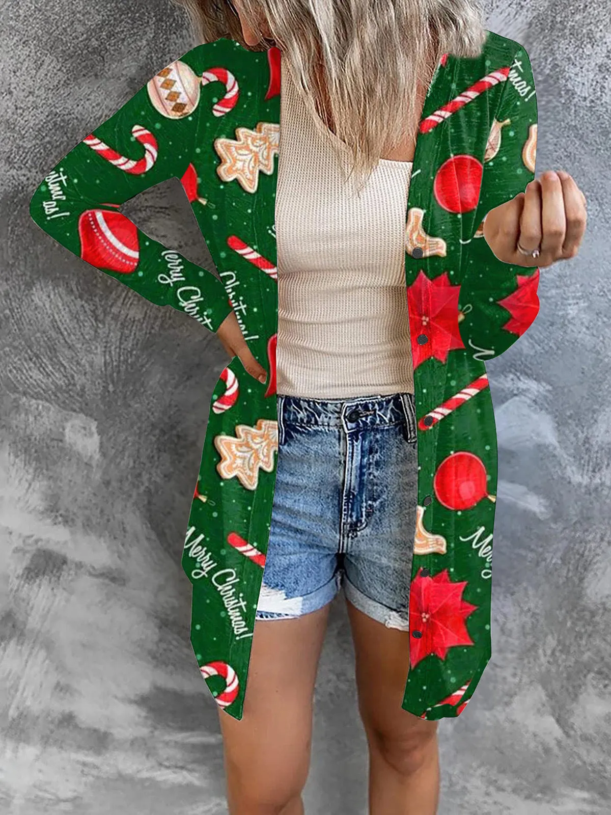 Casual Christmas Theme Printed Long Sleeve Cardigan Wholesale Womens Clothing