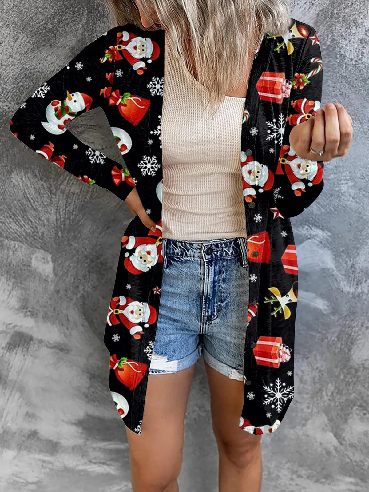 Casual Christmas Theme Printed Long Sleeve Cardigan Wholesale Womens Clothing