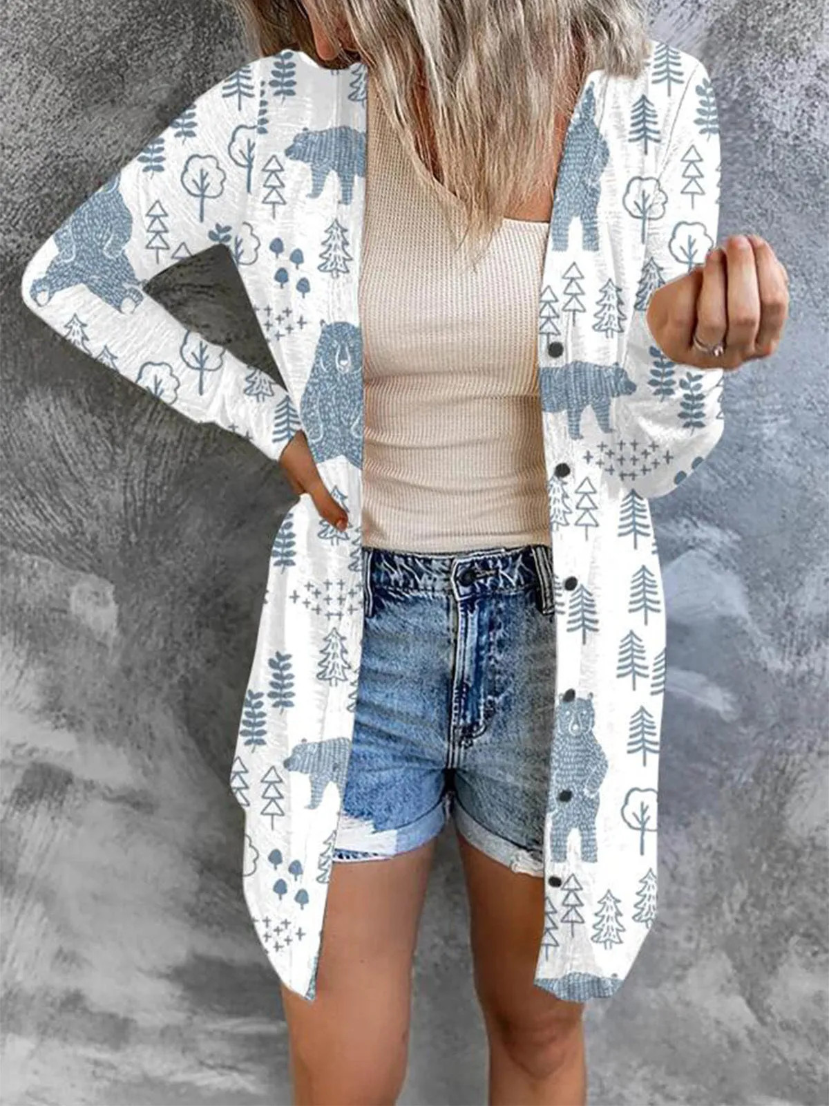 Casual Christmas Theme Printed Long Sleeve Cardigan Wholesale Womens Clothing