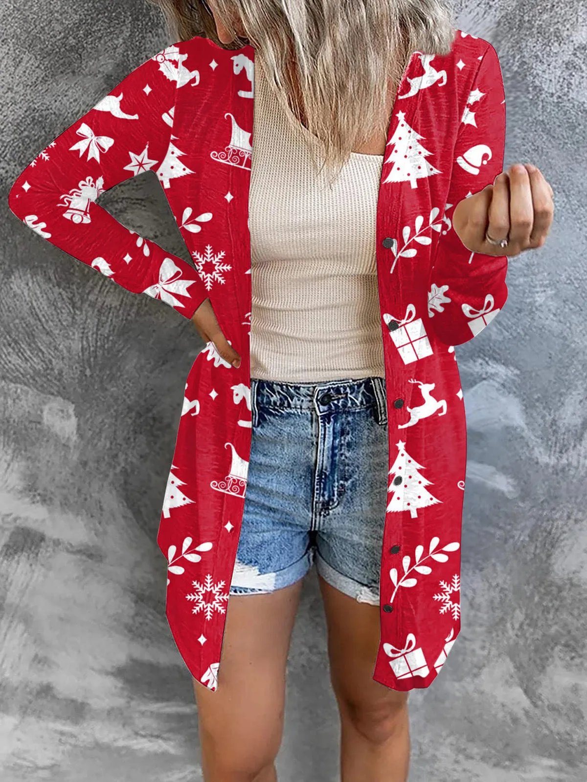 Casual Christmas Theme Printed Long Sleeve Cardigan Wholesale Womens Clothing