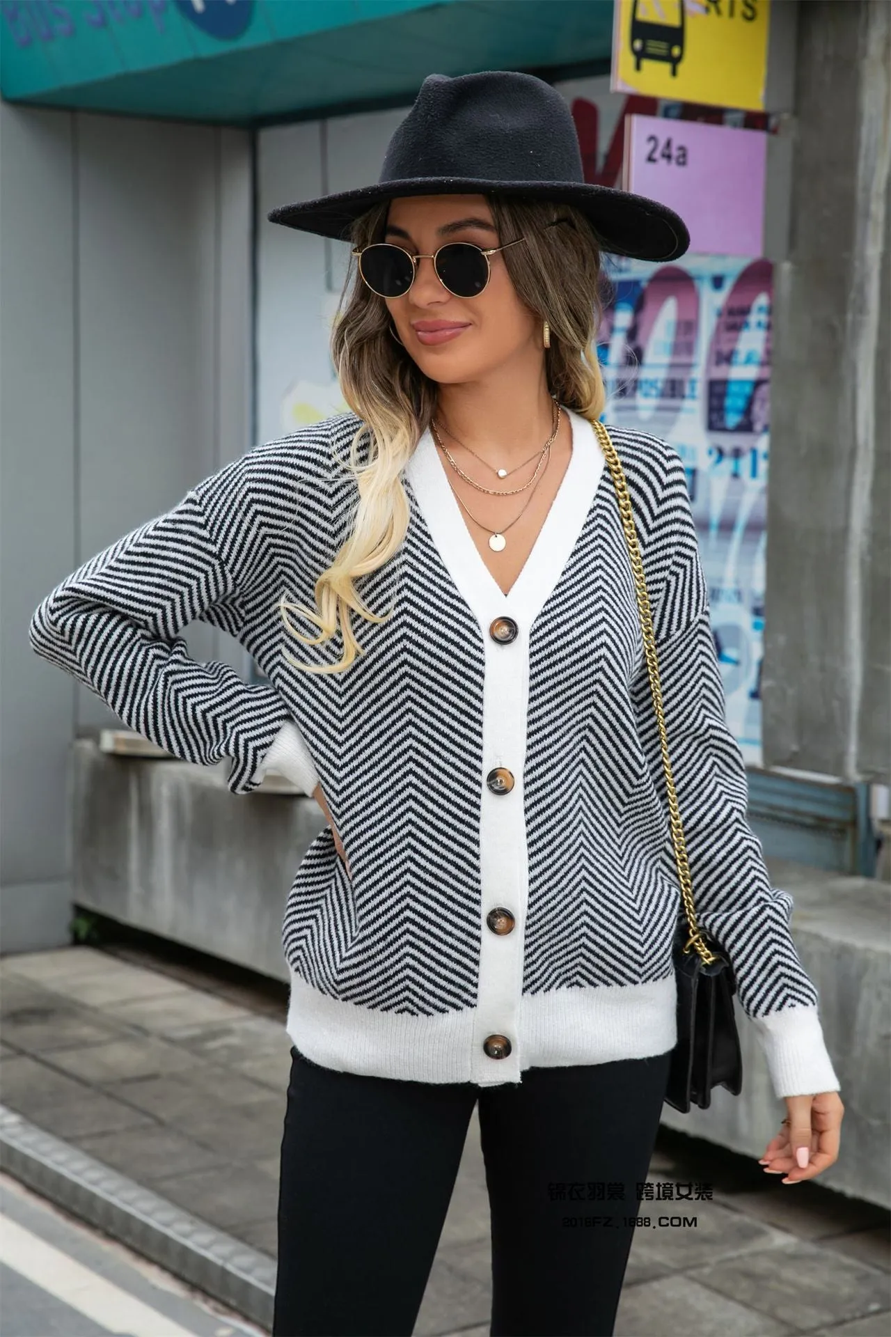 Casual Colorblocked Leopard Print Button Down Knit V-Neck Jacket Wholesale Womens Clothing