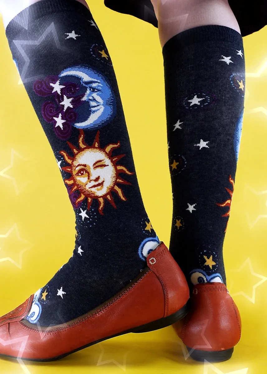 Celestial Sun & Moon Knee Socks