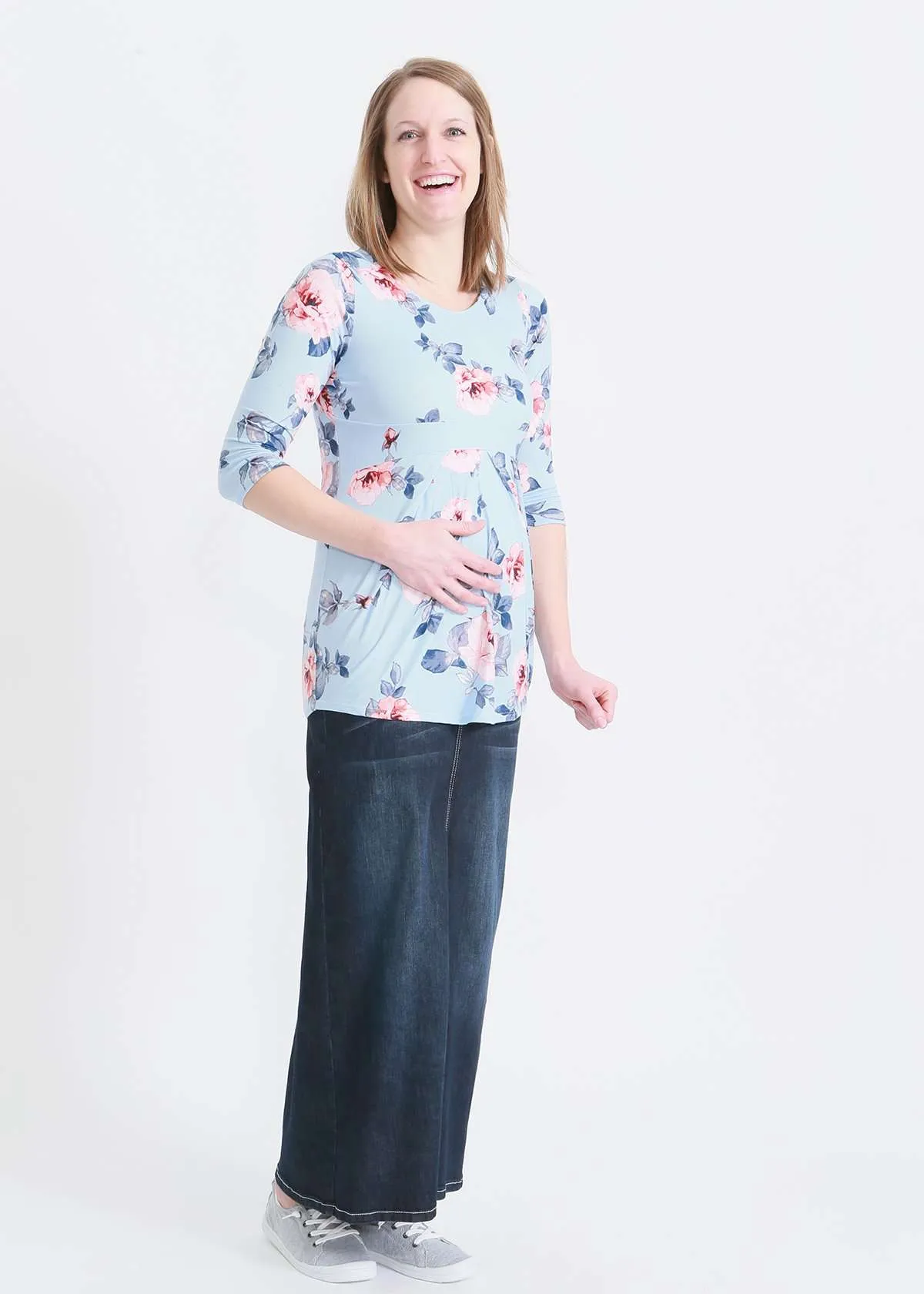 Chambray Floral Pleat Top-FINAL SALE