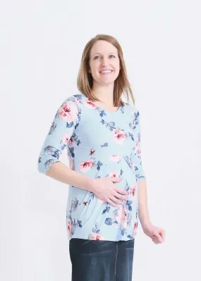 Chambray Floral Pleat Top-FINAL SALE