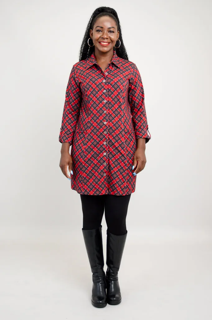 Charlie Tunic, Cherry Plaid, Bamboo - Final Sale