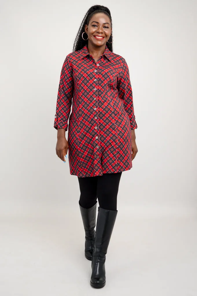 Charlie Tunic, Cherry Plaid, Bamboo - Final Sale