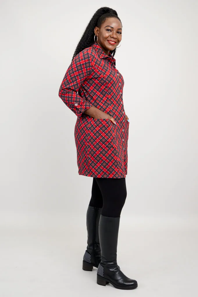 Charlie Tunic, Cherry Plaid, Bamboo - Final Sale