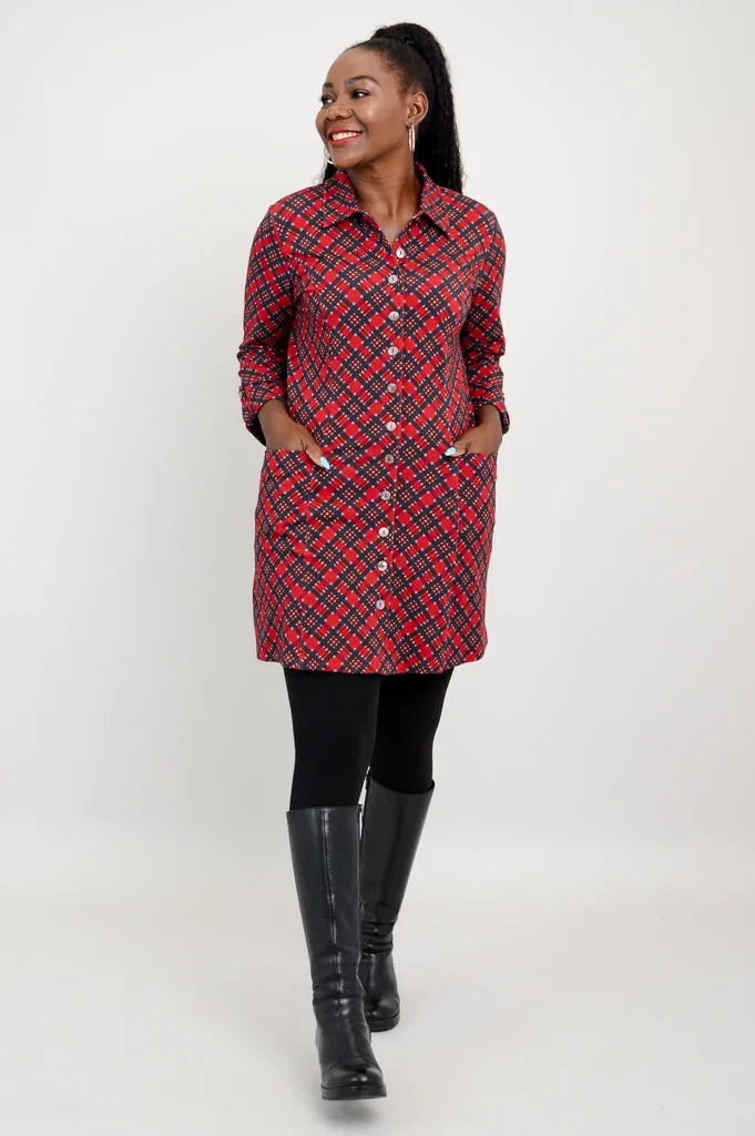 Charlie Tunic, Cherry Plaid, Bamboo - Final Sale