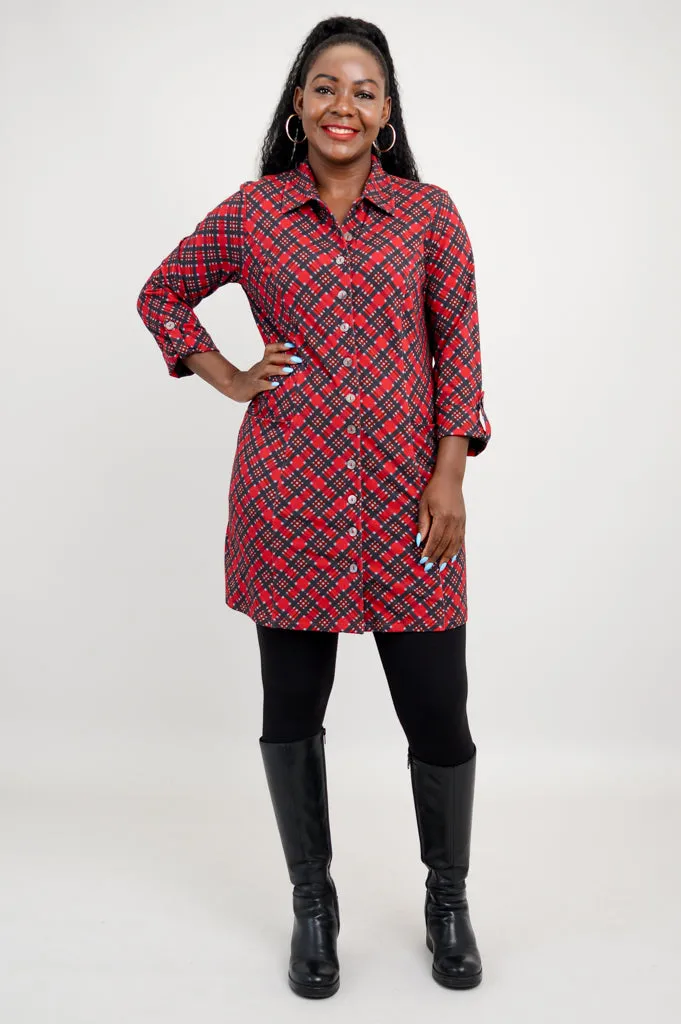 Charlie Tunic, Cherry Plaid, Bamboo - Final Sale