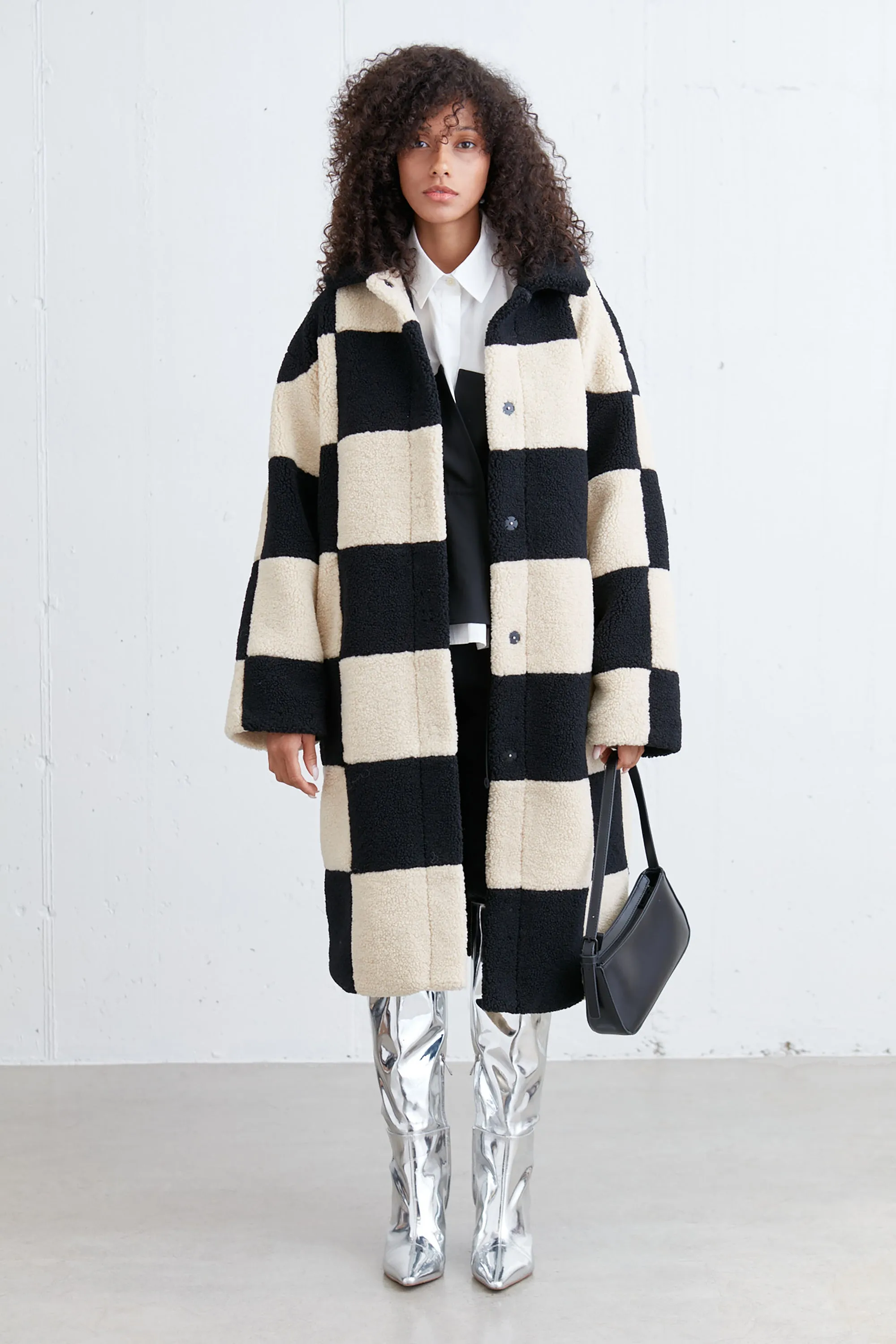 CHECKERED SHERPA COAT