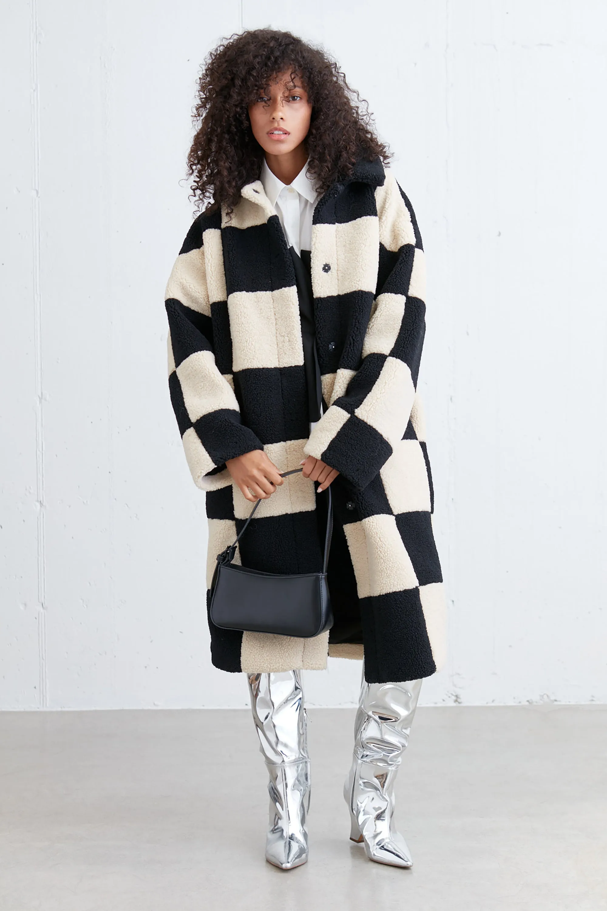 CHECKERED SHERPA COAT