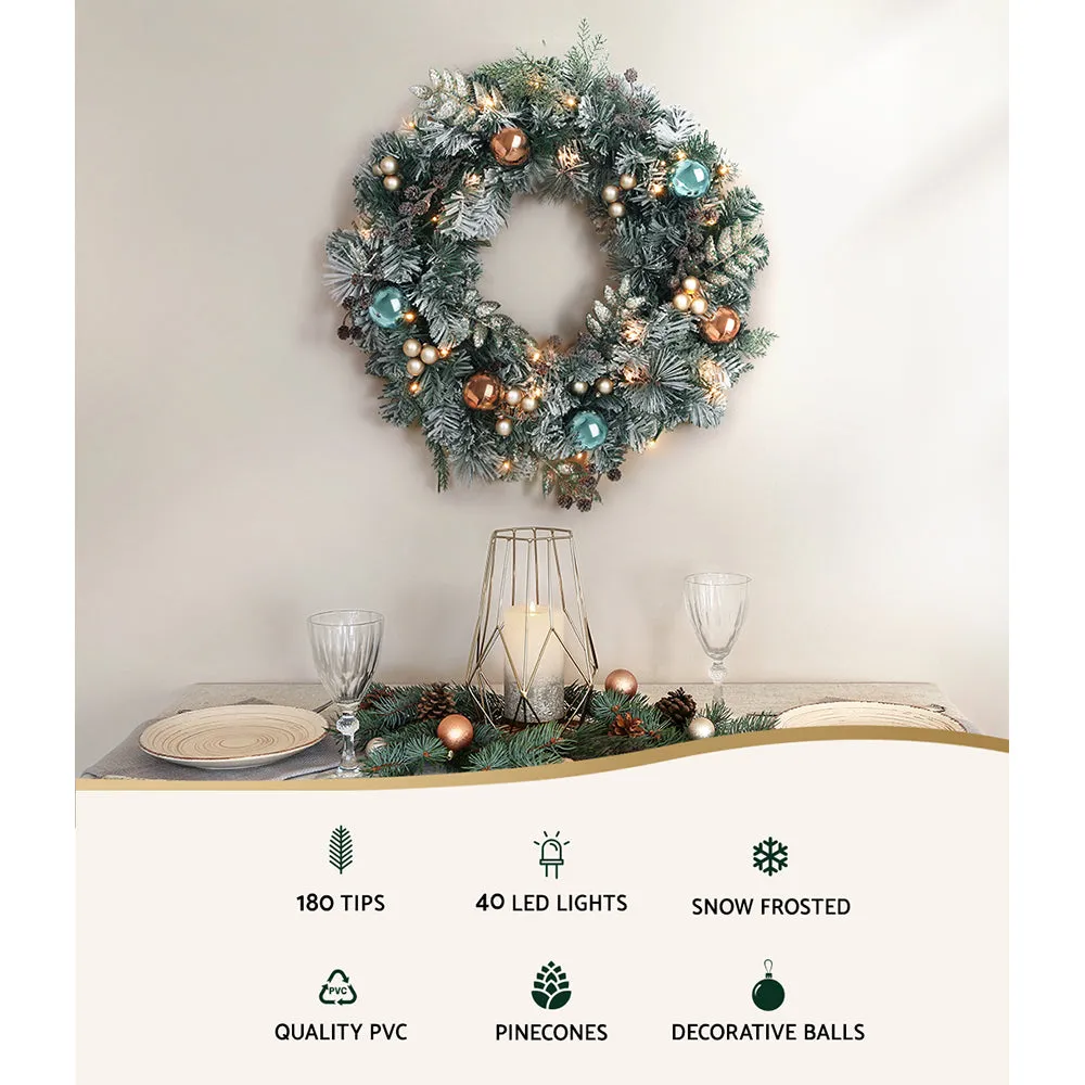 Christmas Wreath with Pre-Lit Lights Ornament 60CM Xmas Tree Decor