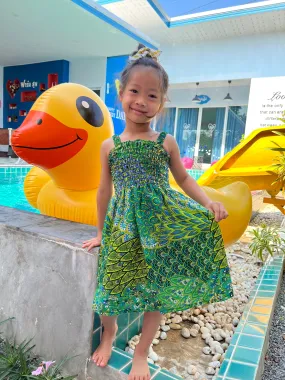 Colorful Peacock Kids Summer Dress