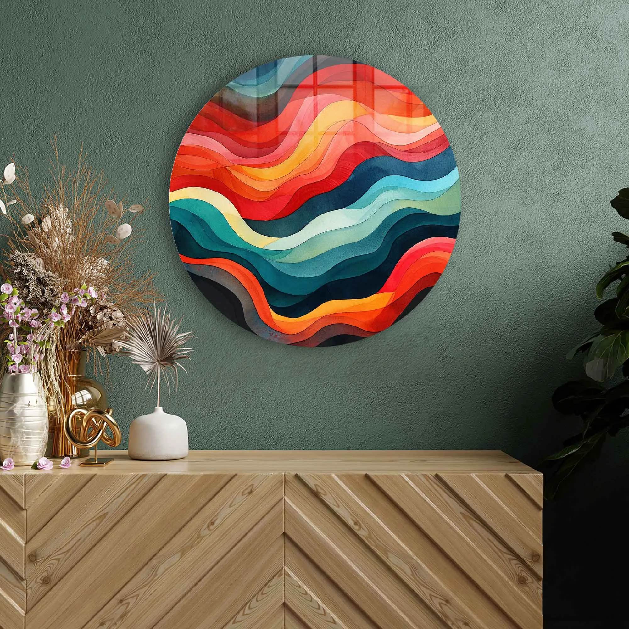 Colourful Waves - Rounded Glass Wall Art