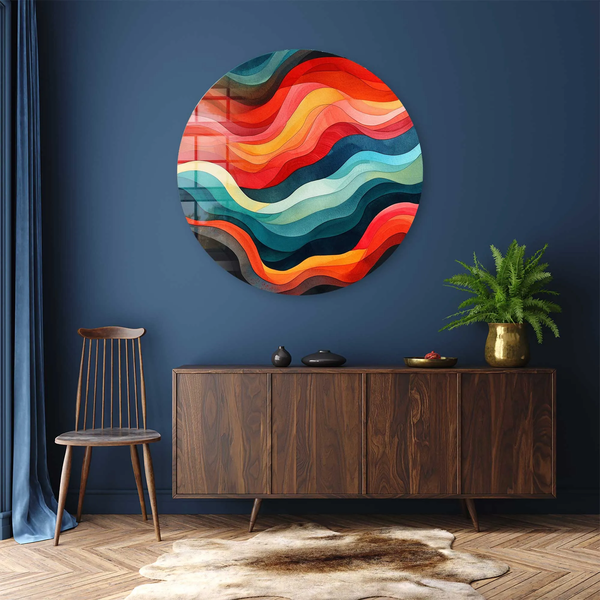 Colourful Waves - Rounded Glass Wall Art