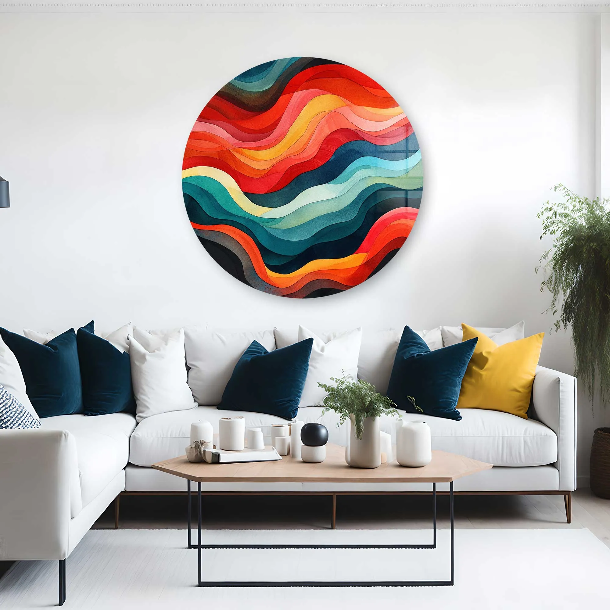 Colourful Waves - Rounded Glass Wall Art