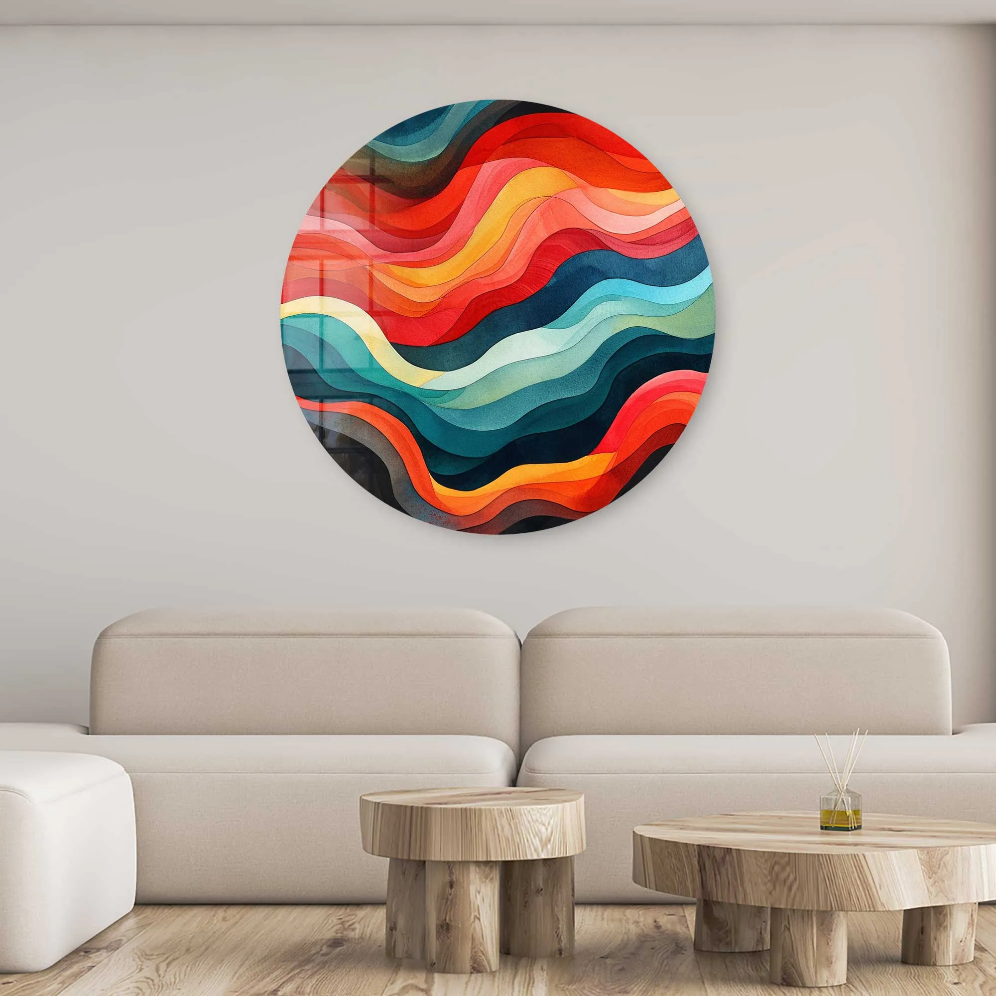 Colourful Waves - Rounded Glass Wall Art