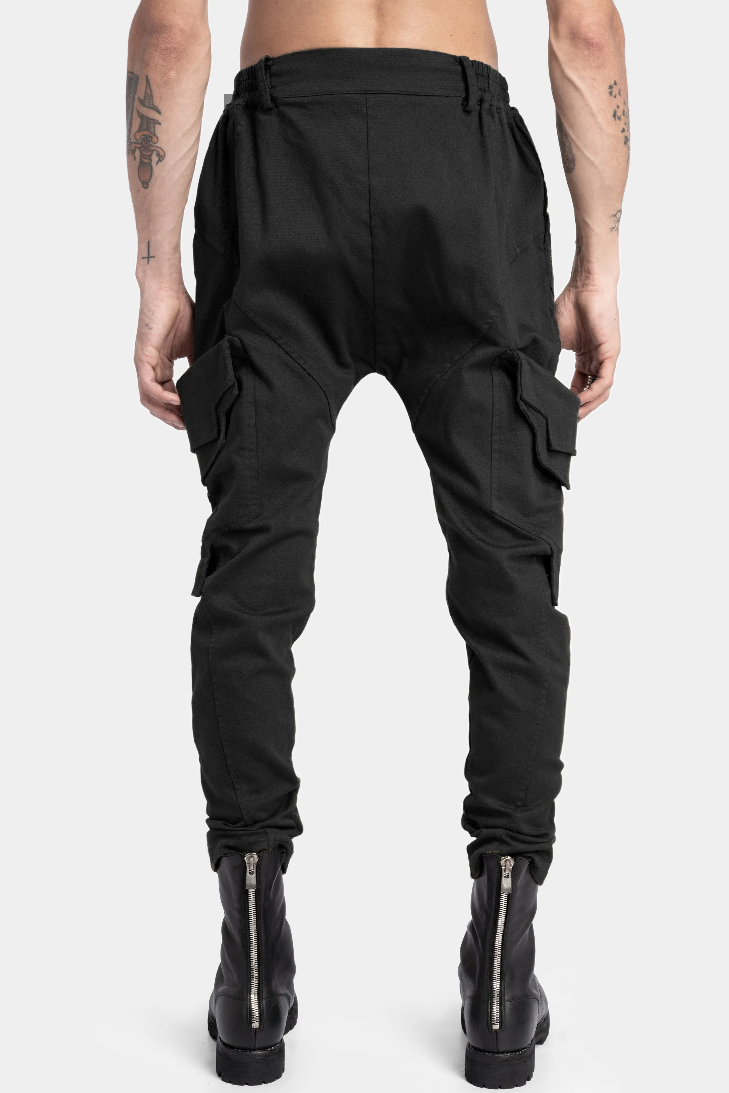 Cotton twill skinny cargo trousers, Black