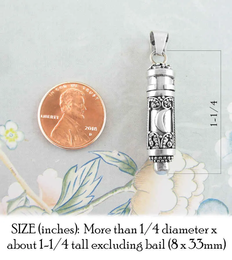 Crescent Moon & Star Poison Vial Locket Pendant With Moonstone