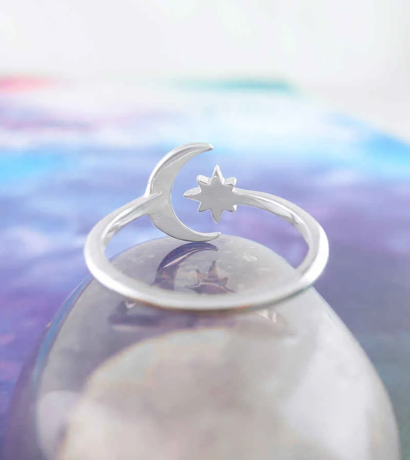 Crescent Moon and Star Toe, Midi, or Knuckle Ring, Adjustable