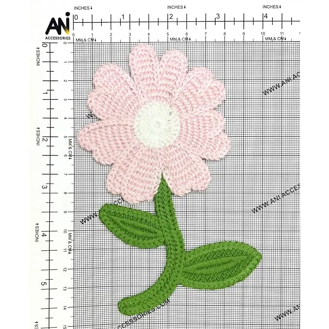 Crochet Sun Flower with Leaves Sew On Applique Patches