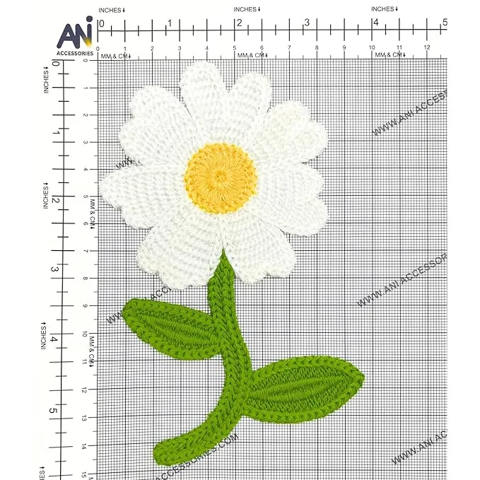 Crochet Sun Flower with Leaves Sew On Applique Patches