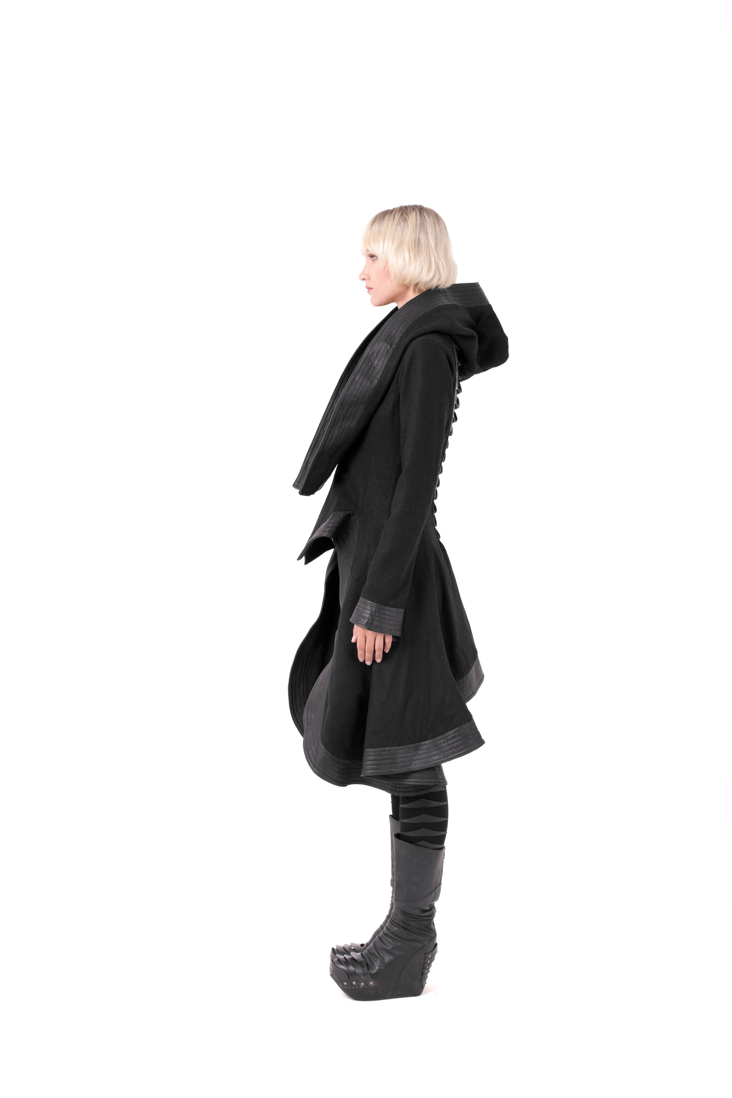 Crocodile Hooded Wool Coat